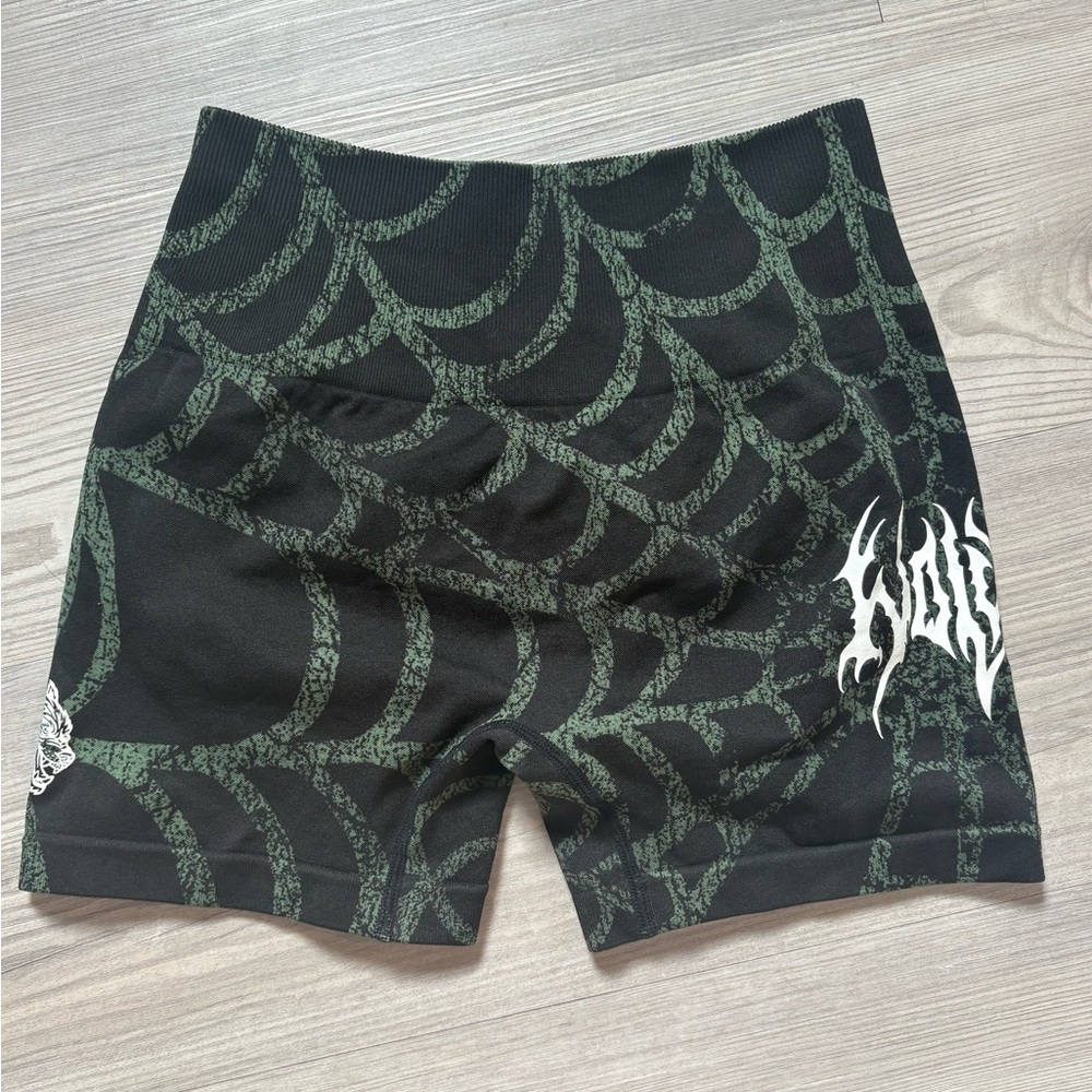 Black and Green Spiderweb Shorts